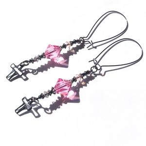 Boho Dramatic Jeweled Cross Earrings Swarovski
